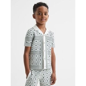 Boys Reiss Sage Charmer Junior Abstract Printed‎ Cuban Collar Shirt 9-10 Years